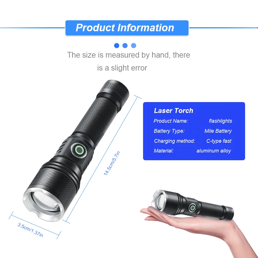 New Super Bright  White Laser Tactical Flashlight Long Range Zoom Torch Lamp Outdoor Camping Lights Aluminum Alloy Work Lantern