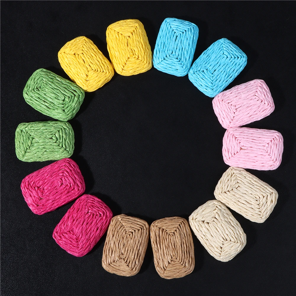 Handmade Raffia Pendant Rectangle Muticolor Rattan Charms For Women's Summer Ocean Beach Earrings Bohemia Jewelry Accessories