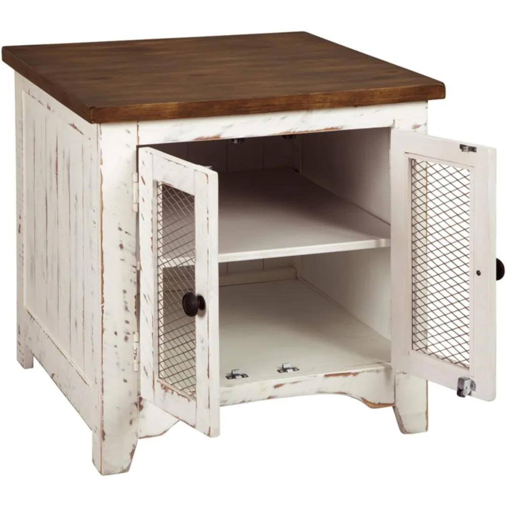 Wystfield-Table de bout de ferme avec rangement, finition blanche et marron DistMurcia