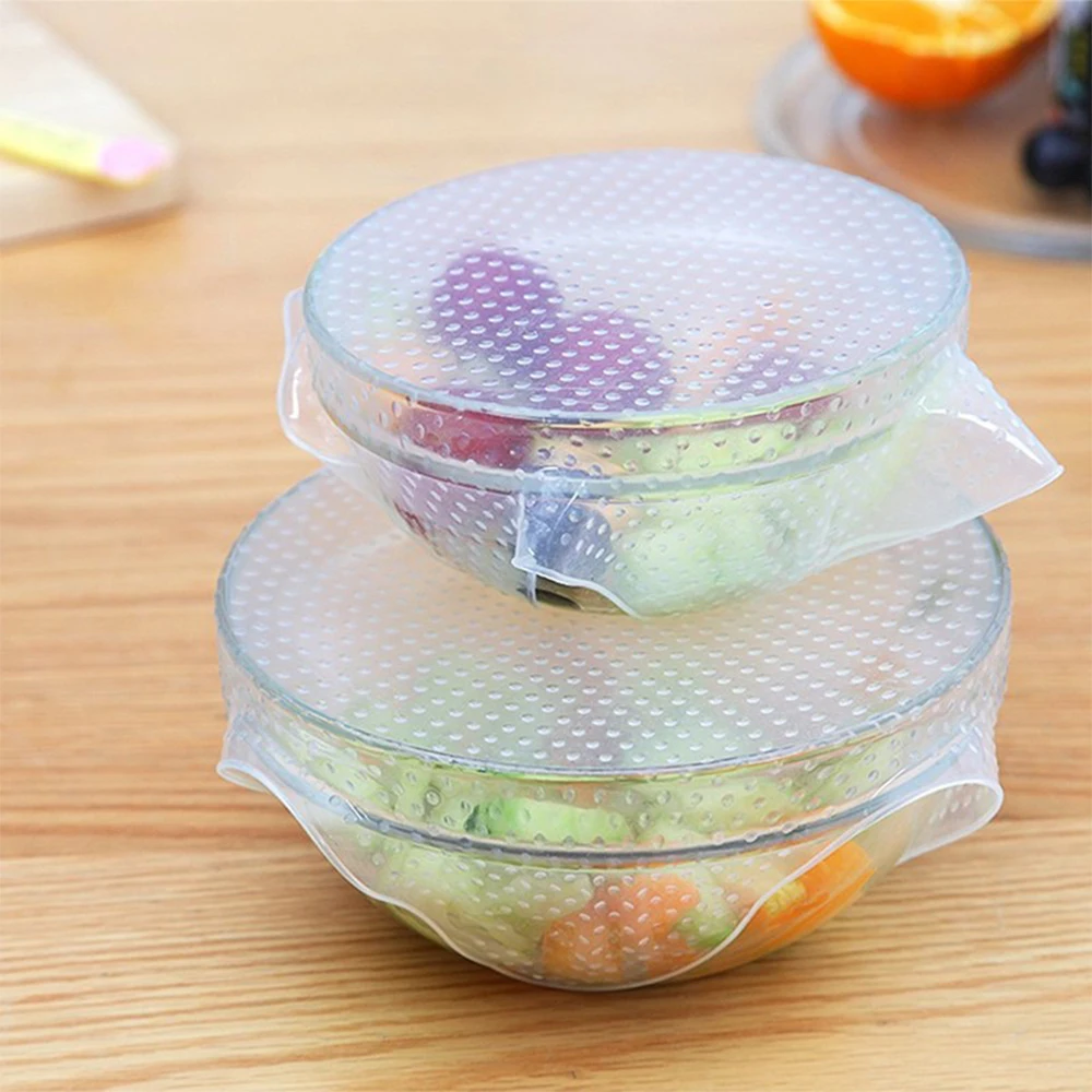 

4PCS Multifunctional Food Fresh Keeping Saran Wrap Kitchen Tools Reusable Silicone Food Wraps Seal Cover Stretch