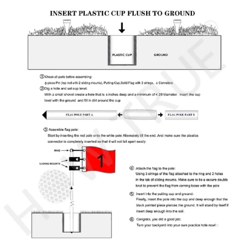 Golf Flagsticks flagi Hole Pole zestaw filiżanek przenośny 5 sekcja praktyka Golf Pin polak flagi dla Yard Garden Training