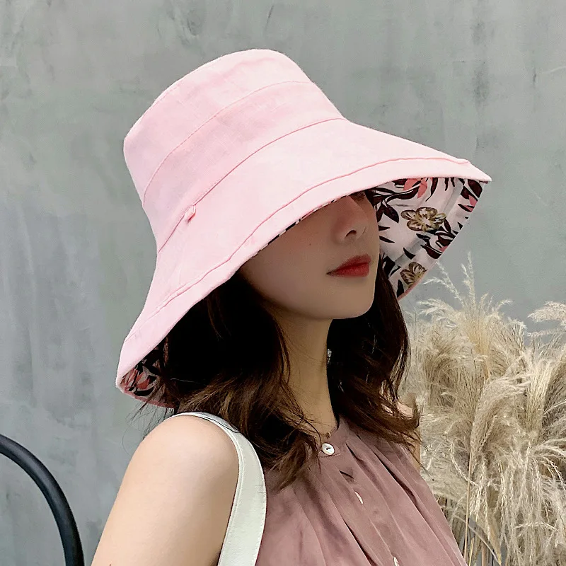 Women Hat Bucket Hat Panamanian Women Four Seasons Fisherman Hat Big Brim Hat Double-Sided Fisherman Hat Sun Visor Sunhat