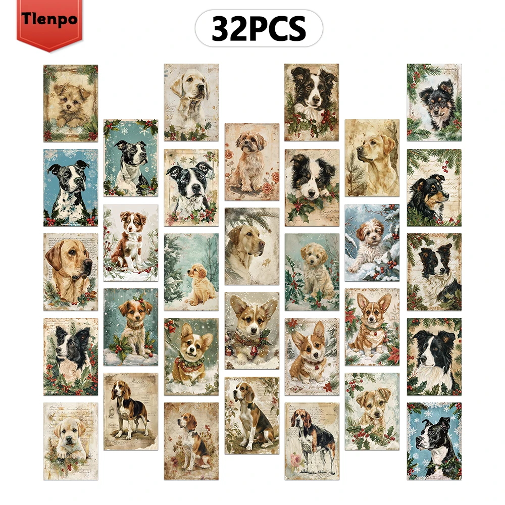 32 Stück Weihnachts-Hundepostkarten, Vintage-Halloween-Lehrer-Geschenk, Weihnachts-Schulbedarf für den Schulanfang, Wanddekorationskarte, Heimdekoration – Detail 5