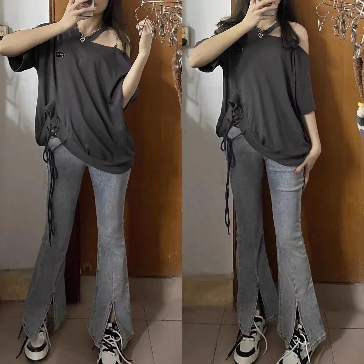 

plus Size 300 Pou Women's T-irt Korean Sle Single oulder Summer Slimming Versatile Belly Covering Clever Design Top