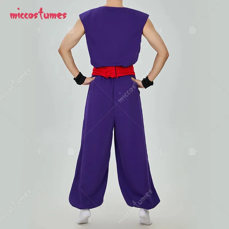 25COSHAIKYUU Men's Gohan Cosplay Costume Top and Pants Set with Belt and Wrist Guards
