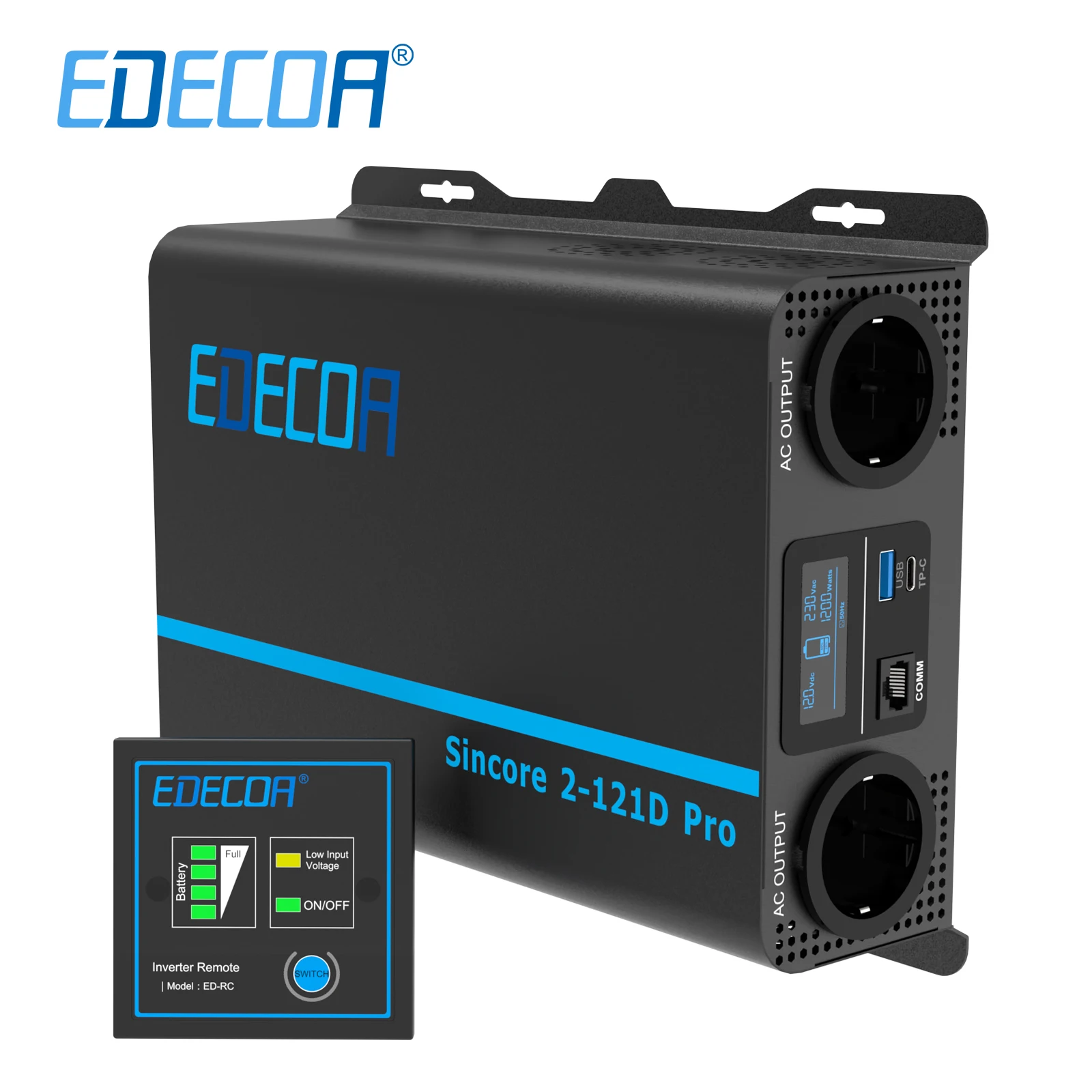 

EDECOA 1200W 12V to 220V 230V Pure Sine Wave Power Inverter Off Grid Converter For Car Boat Home Outdoors Solar System