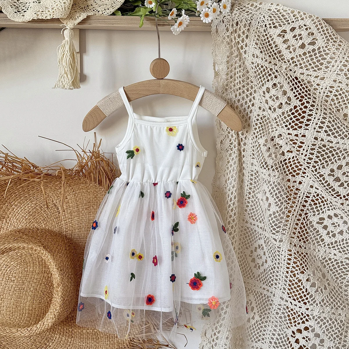 Summer Baby Girls Dresses Clothing 0-3Y Toddler Sweet Floral Tulle Sundress Mesh Infant Party Casual Sleeveless Dresses