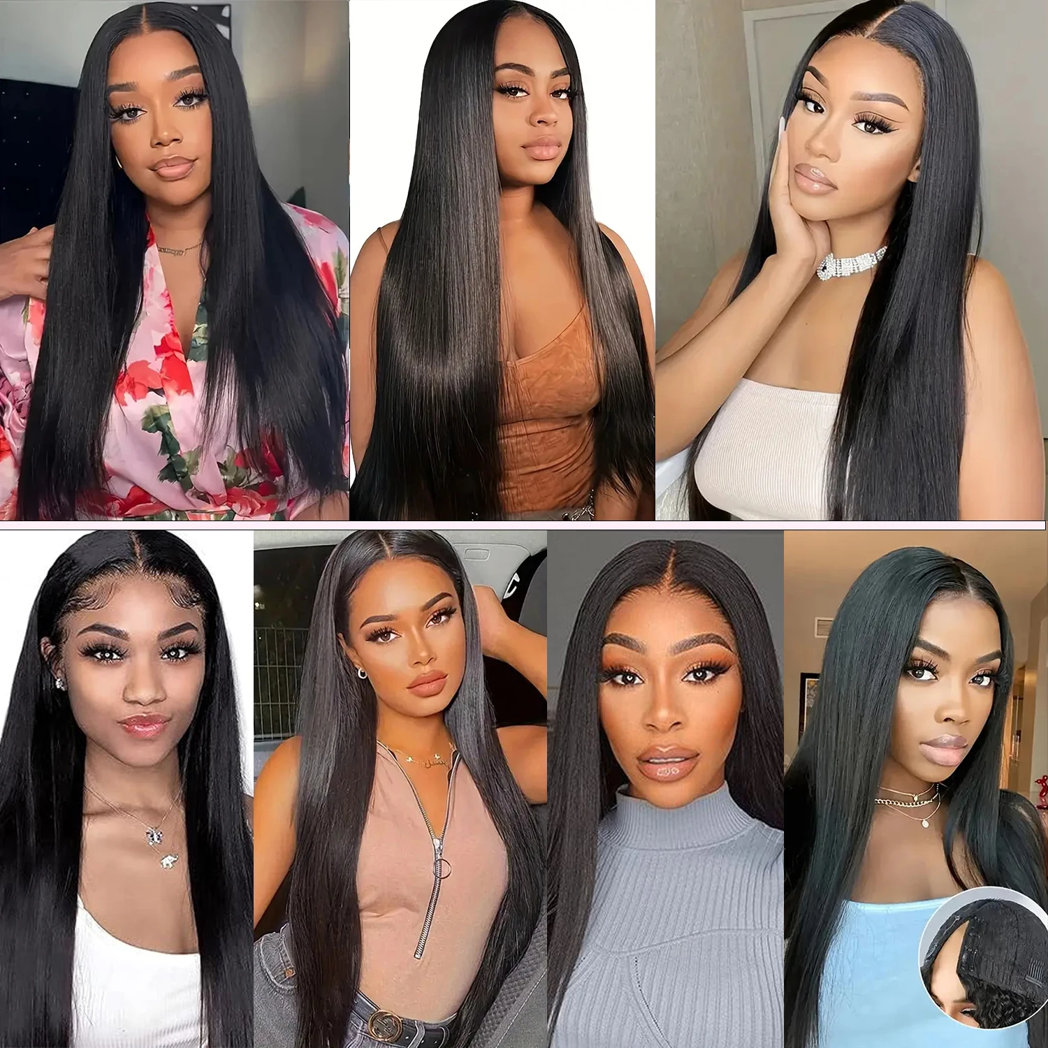 24 인치 V 부분 인간의 머리 가발 스트레이트 100% 인간의 머리 가발 여성용 V 부분 가발 레미 헤어 하프 가발 인간의 머리카락 자연 바느질 없음