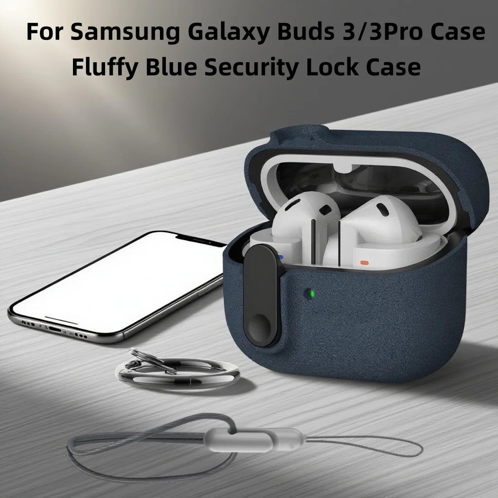 Samsung Galaxy Buds 3 /3Pro用 新品 セキュリティロックケース 保護ケース カバー ストラップ付き Samsung Galaxy Buds3用 (ふわふわブルー)