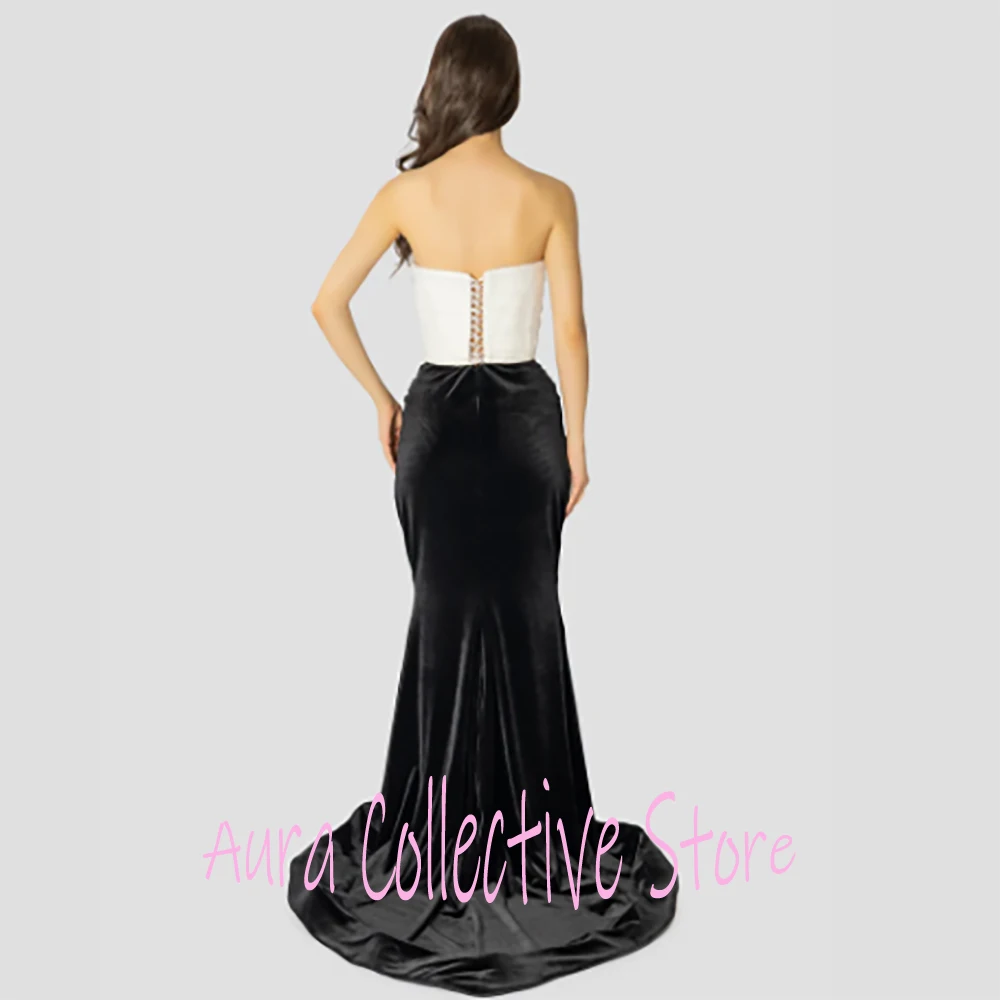 Elegant Contrast Color Strapless Mermaid Dresses Sleeveless Floor-length Formal Dinner Party Gown Graceful Women Banquet Dress