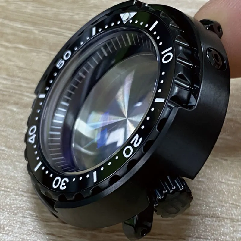 Solid 47mm Black PVD Coated Stainless Stee SBBN031 Tuna Watch Case Sapphire Ceramic Bezel Suitable For NH35/36 Movement 20Bar