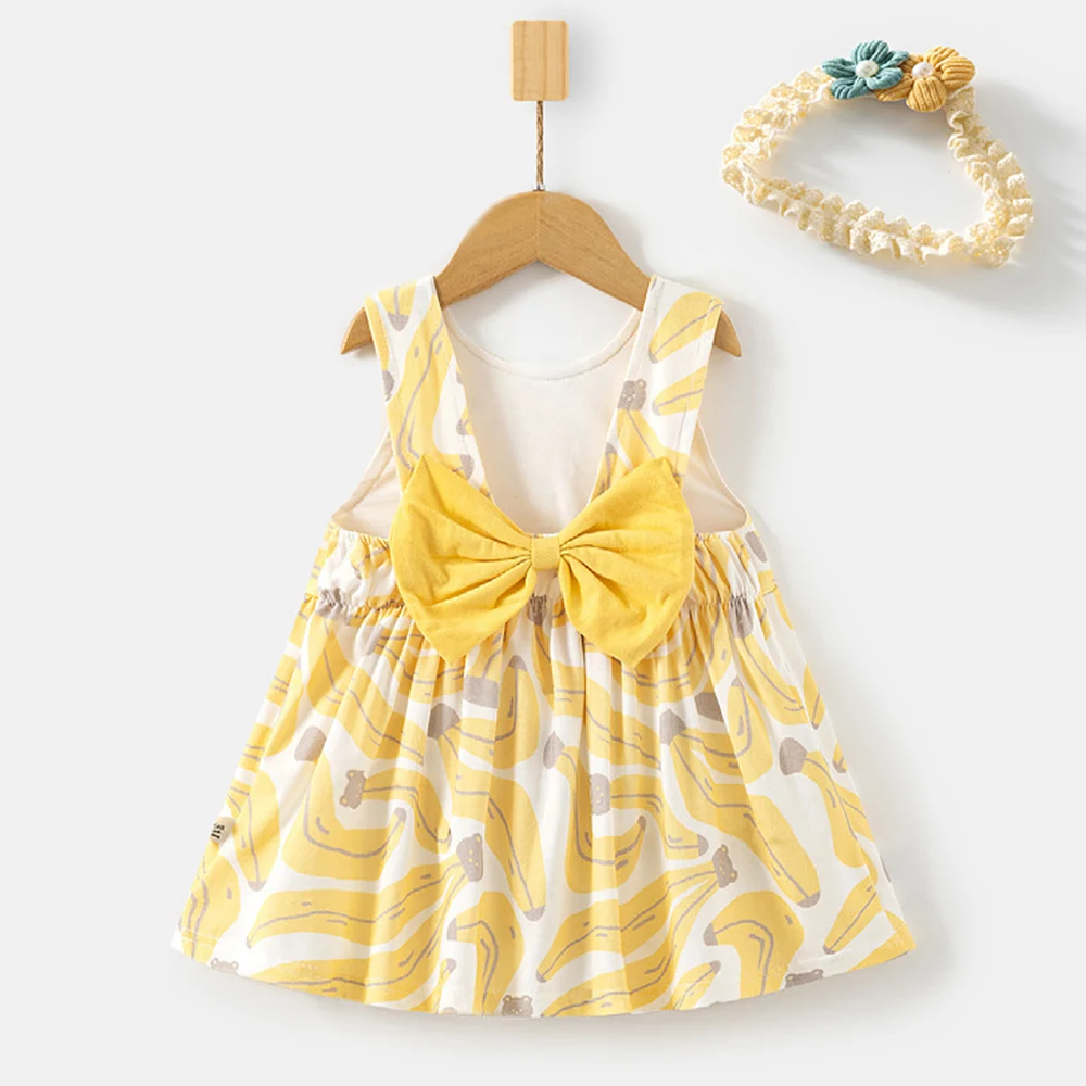 Baby Girl Summer Dress Sleeveless Cotton Big Bow Backless Fashion Princess First Birthday Infant Toddler Clothes With Headband