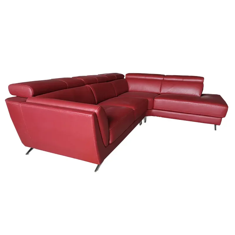 Red Leather L Shaped Corner Sofa 3 Seater Simple Living Room Furniture Comfortable Leisure Couch for Home Decor
