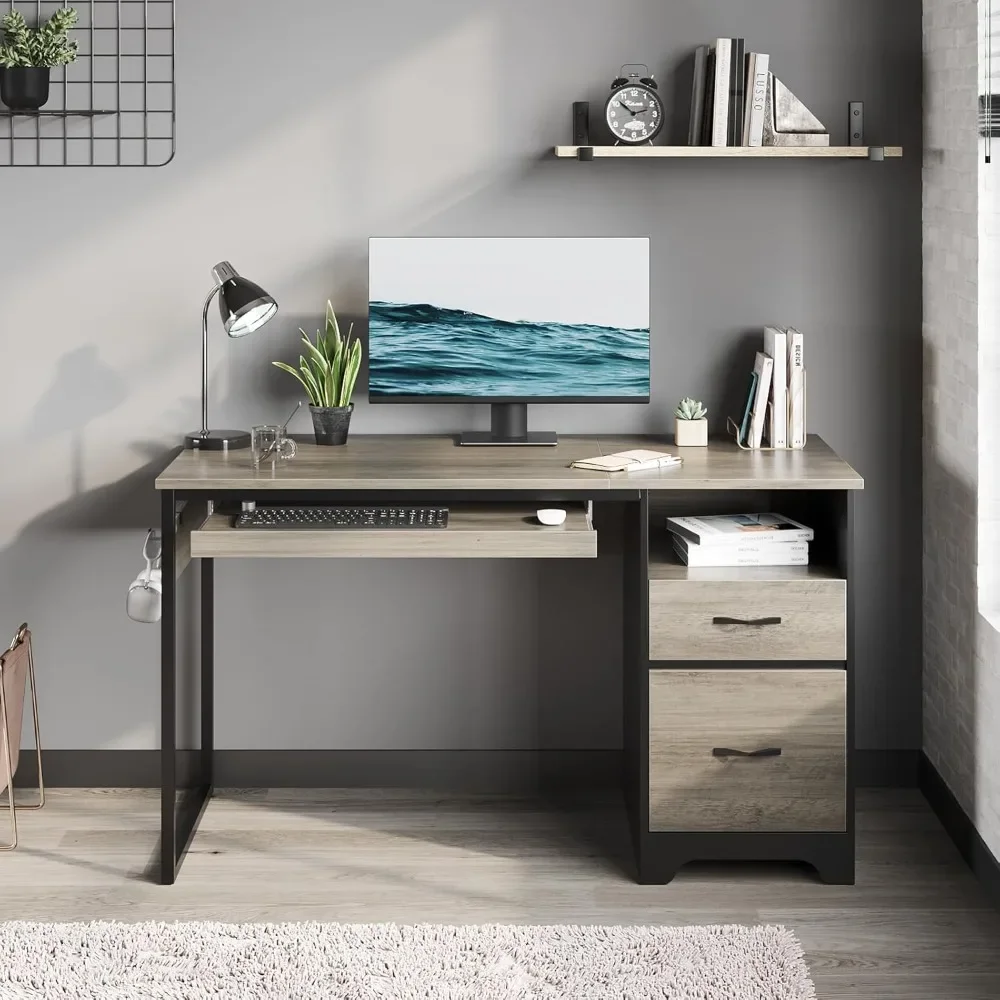 

48” Computer Desk with Drawers, Office Desk with Storage, Industrial Wood Writing Desk with File Drawer
