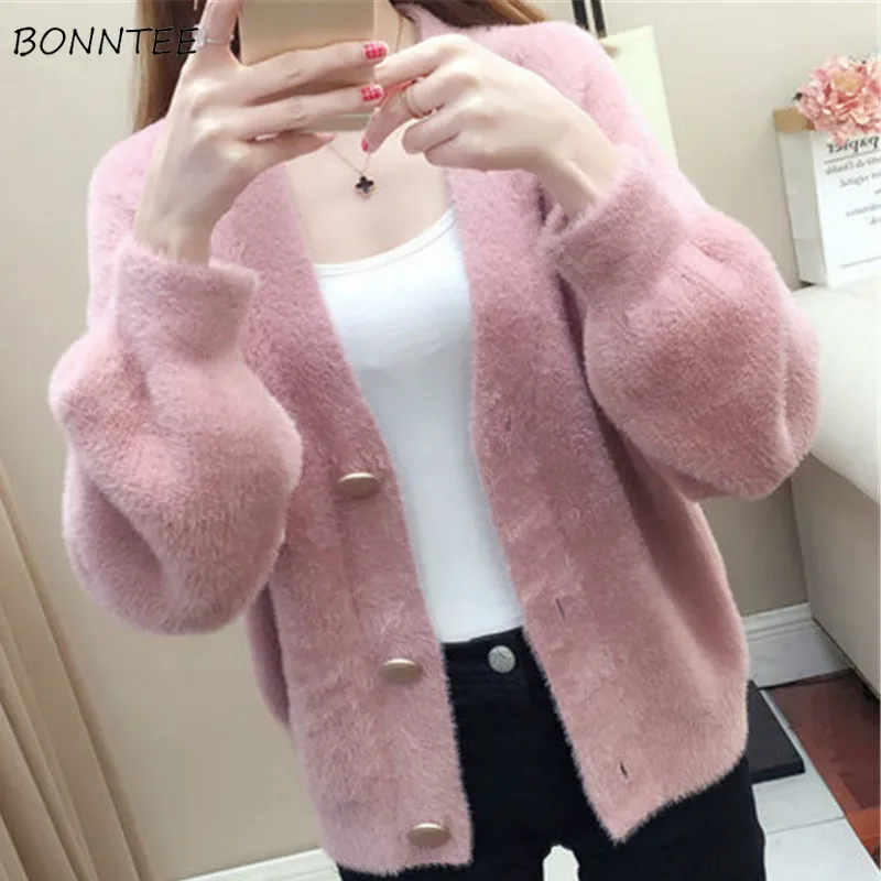 Sweaters Women Loose Comfortable Simple Warm All-match Elegant Knitted Wear Cardigan Long Sleeve Autumn V-Neck Ulzzang New Chic