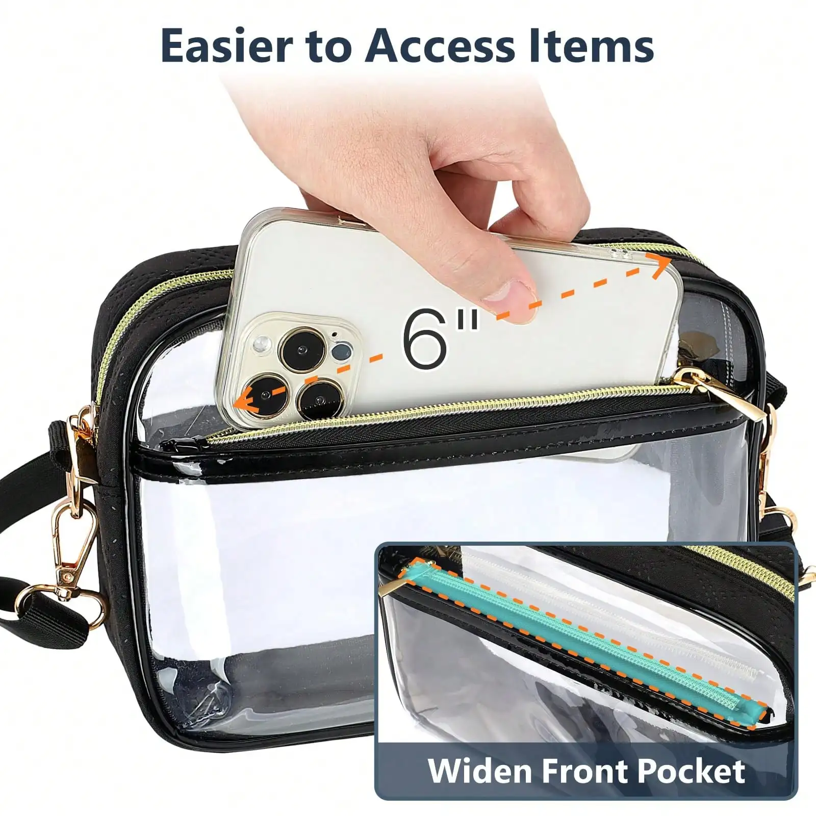 حقيبة كروس شفافة لمهرجانات الموسيقى ومحفظة شفافة معتمدة من الاستاد، وأساسيات الحفلات الموسيقية النسائية الأنيقة