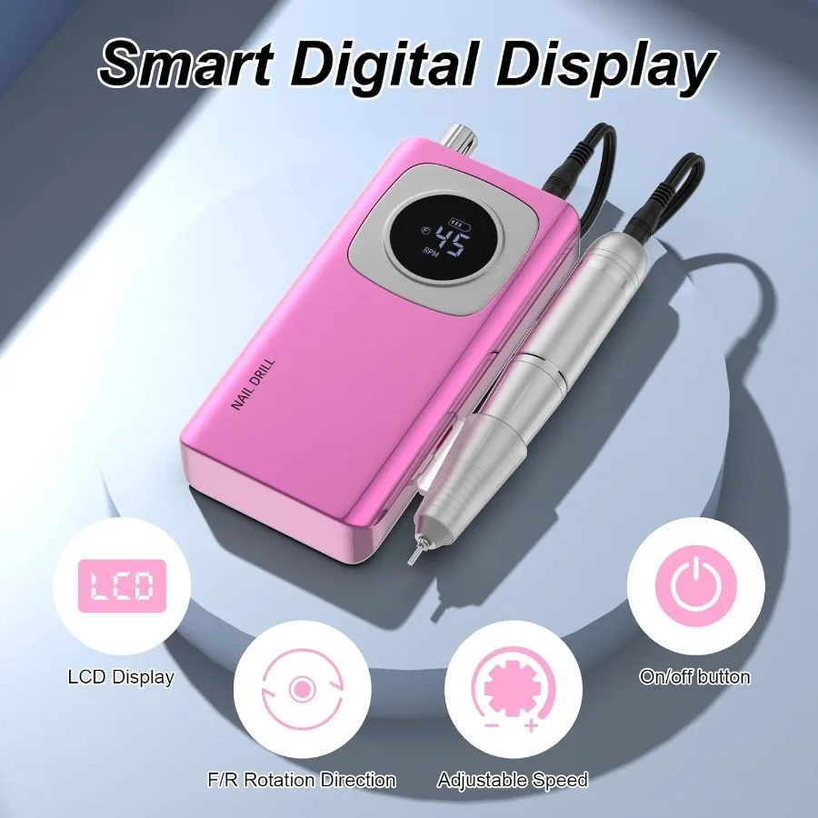 Perceuse à ongles électrique rechargeable avec embouts interchangeables pour un soin professionnel des ongles en acrylique et en gel, idéale pour la maison et le salon