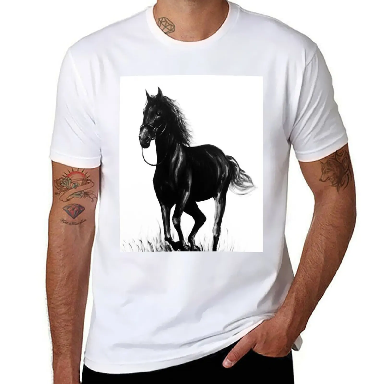 

Black Horse T-Shirt funny t shirts dark humor t shirt custom print anime tshirt T-Shirt