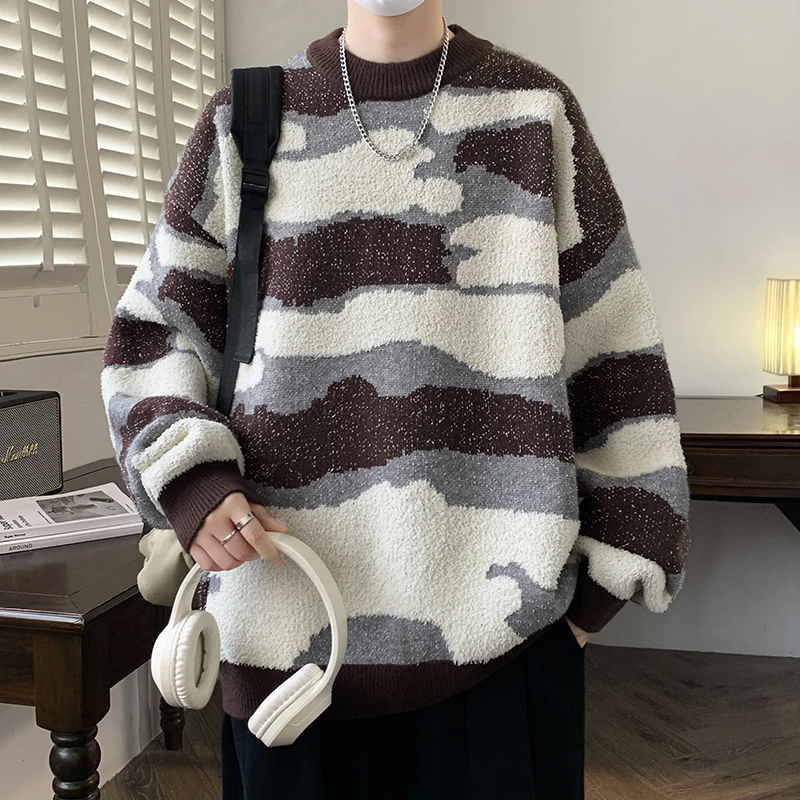 

Camouflage Pattern Knitted Sweater 2025 Brand High Quality Fashion High Street Hoodie Autumn/Winter Daily Leisure Warm Hoodie