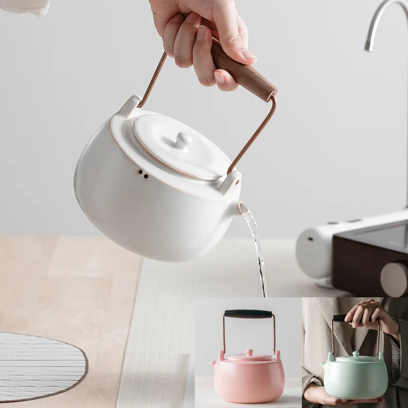 Mu Cang Zhai Coarse Pottery Soda Glaze Pot Kung Fu Tea Set Walnut Wood Copper Handle Electric Ceramic Stove Kettle Gift Box
