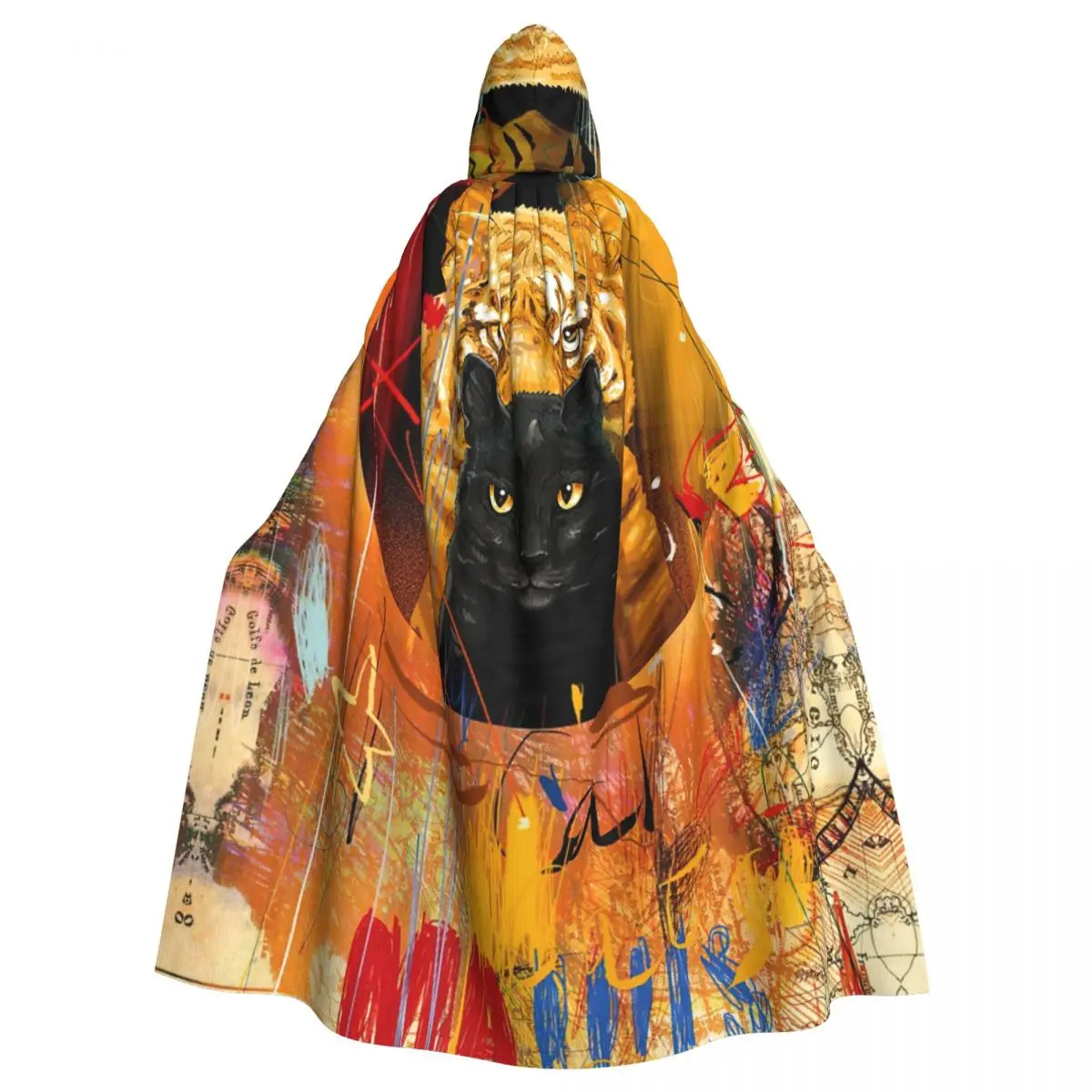 

Cat's Power! Tiger Cat Hooded Cloak Halloween Party Cosplay Woman Men Adult Long Witchcraft Robe Hood