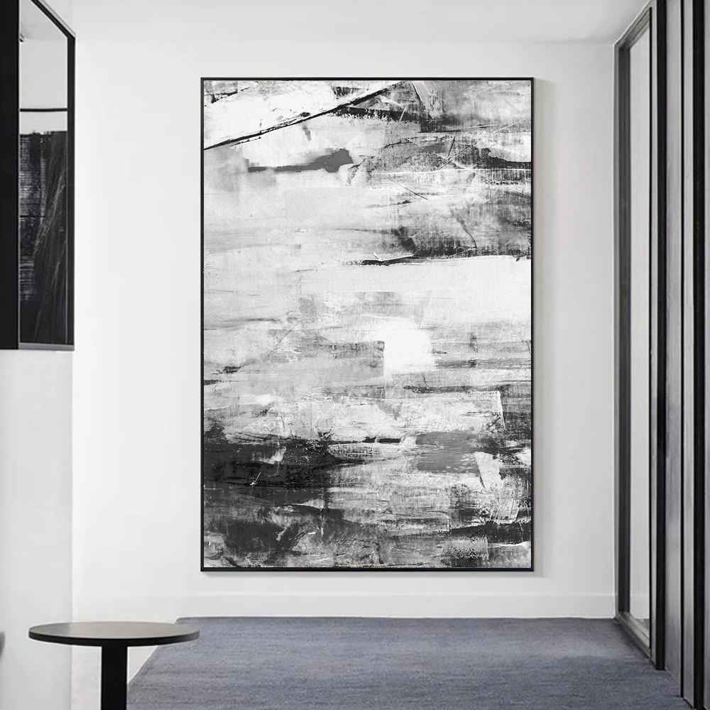 

Hand Painted Textured Abstract Wall Art Contemporary Art Black Grey and White Canvas Painting Modern Home Decoration Living Room