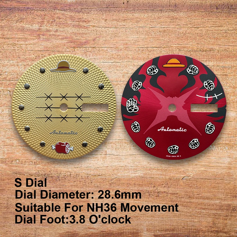 

28.6mm S5 Logo Cartoon Straw Hat Dial Fit NH36/4R36 Japanese Movement Dual Calendar Watch Modification Accessories