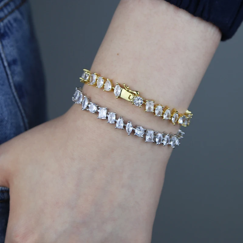 Iced Out Bling Women Jewelry Geometric Various Shaped Prong Set CZ Tennis Chain Fashion Women Girl Bracelet view 6