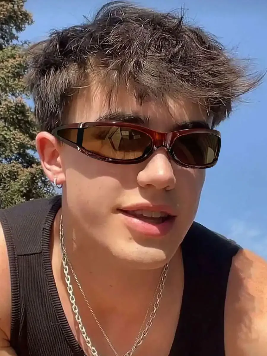 

Men Rectangle Brown Acrylic Glasses Hip Hop Street Fashion Eyewear For Summer Travel