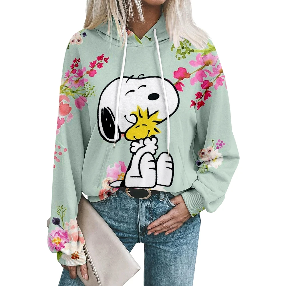 Nowa bluza z kapturem z nadrukiem kreskówkowego Snoopy'ego, urocza damska luźna bluza z kapturem, kreskówkowa, dla par, codzienna, uniwersalna, modna.
