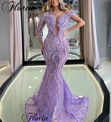 Luxury Beaded Purple Evening Dresses Mermaid Crystals Special Celebrity Dresses Pageant Gowns Robes De Soirée Customized