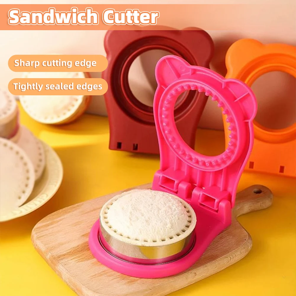 Sandwich Cutter and Sealer Flip Sandwich Cutting Tool for Kids Lunch Stainless Steel Blade Circular Sandwich Bread Toast Mold