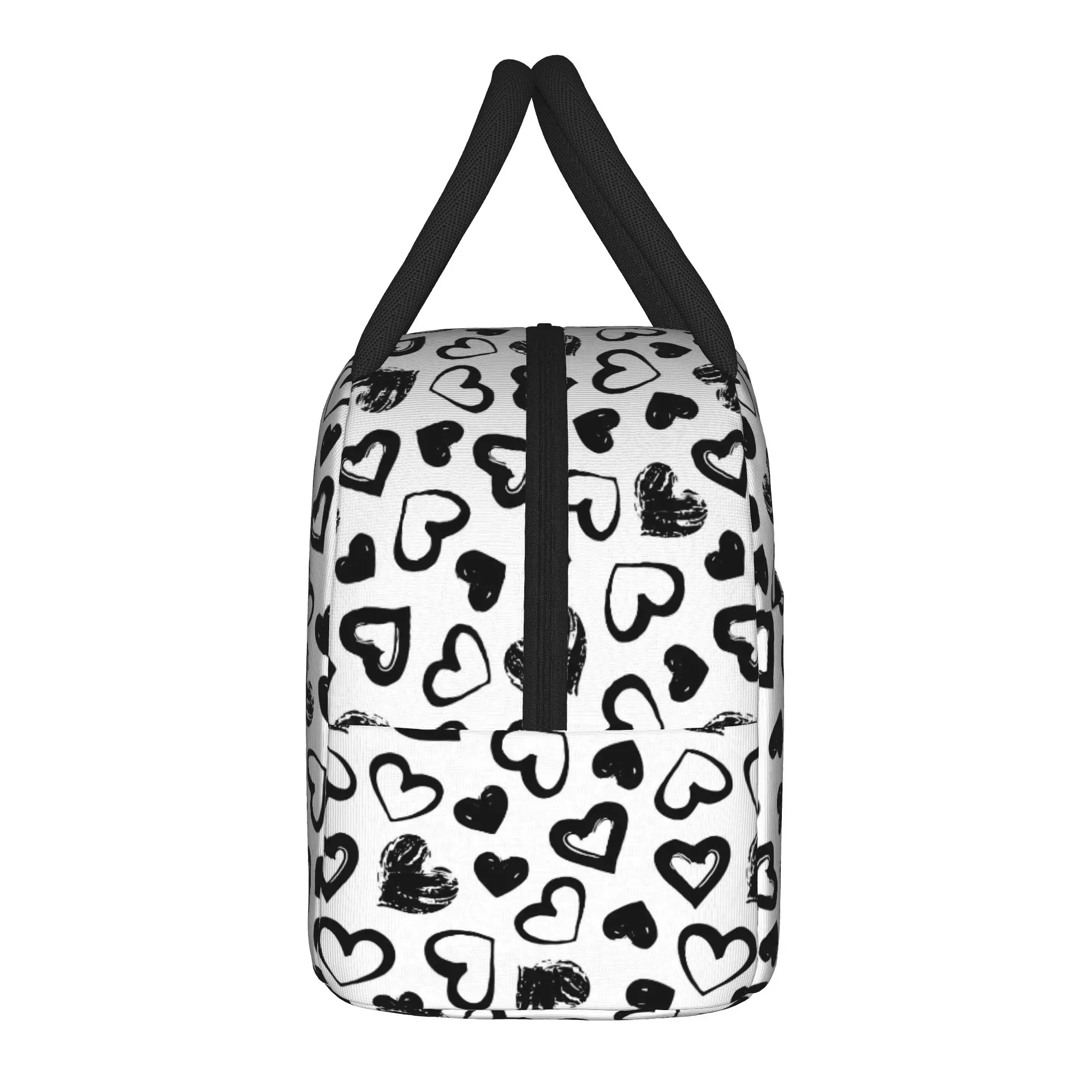 Valentines Day Heart Pattern Insulated Lunch Bag Portable  Meal Container Cooler Bag Tote Lunch Box Work  Travel Food Handbags