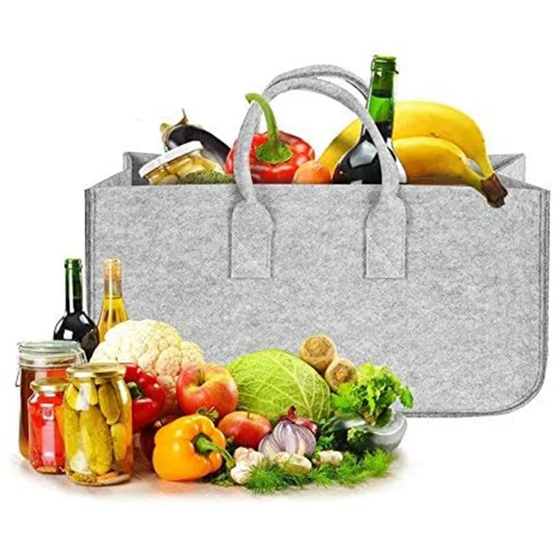 

Fireplace Wood Felt Storage Bag Basket Magazine Rack Firewood Pocket,Felt Foldable Firewood Holder Basket Gray HOT