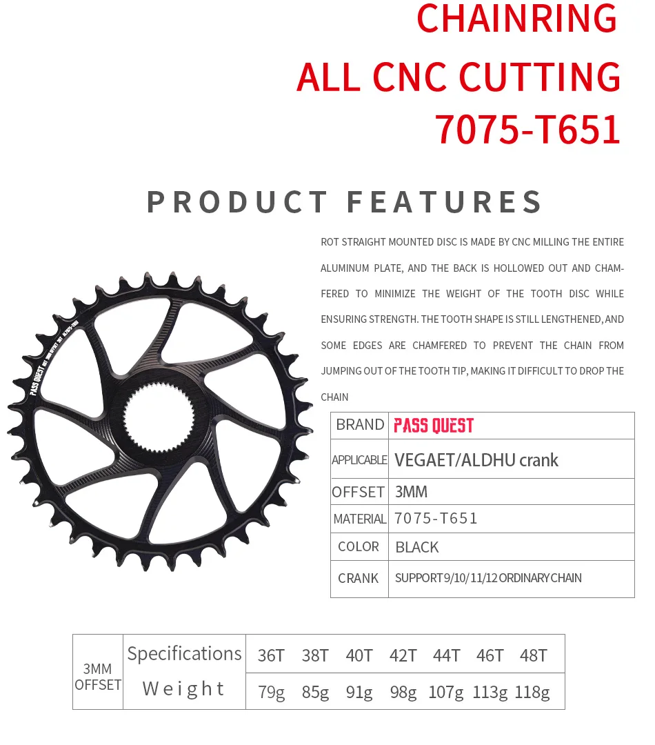Silber 3mm Offset Für Rotor VEGAST ALDHU CRANKS Mountainbike Direkt Montieren Kettenblätter 36T 38T 40T 42T 44T 46T48T Kettenblatt – Detail 2