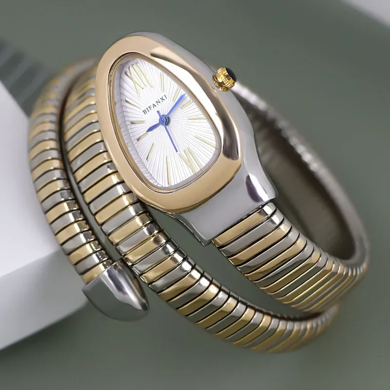 

Hot Sell Gold Fashion Snake Quartz Watch Women Luxury Stainless Steel Watch Iced Diamonds Waterproof AAA Watch Creative Clock