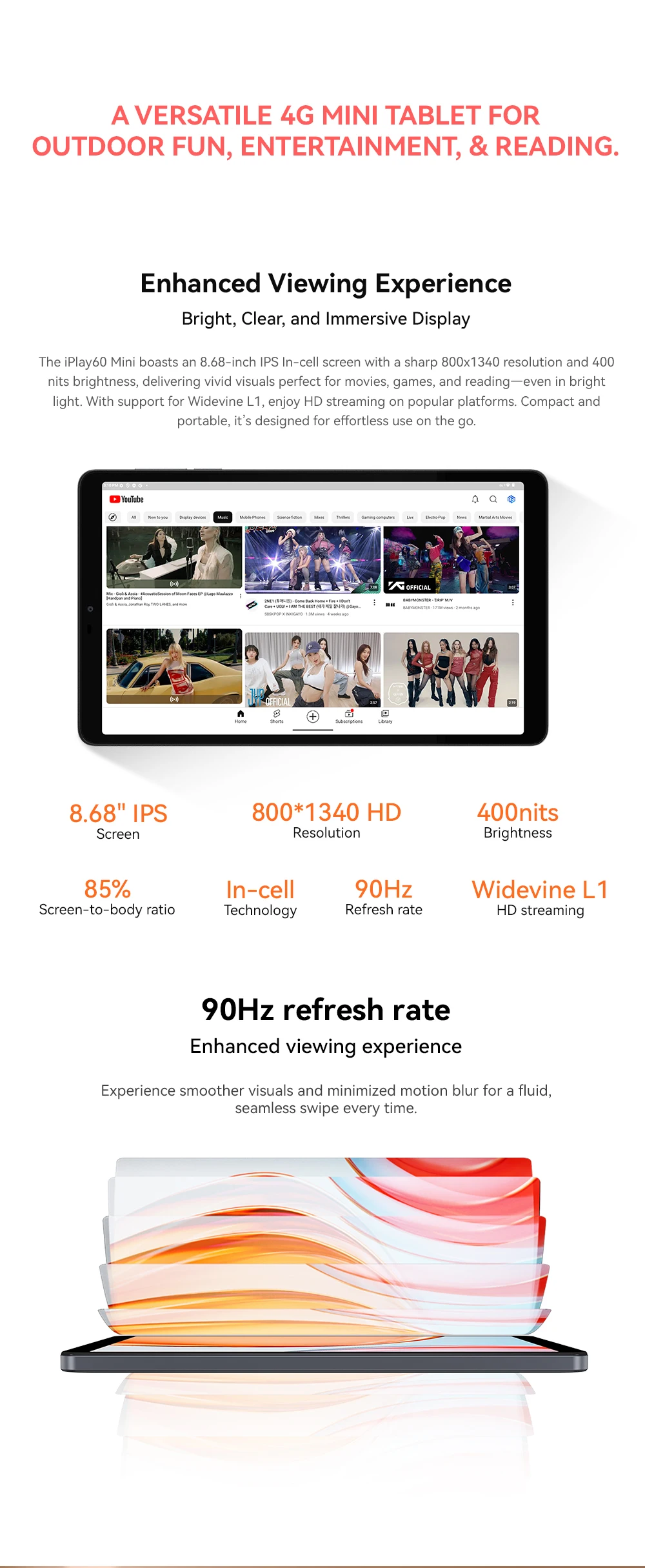 Alldocube iplay60 mini  8.68 inch 90Hz refresh rate Tablet Android15 4GB RAM+64GB ROM Dual SIM 4G LTE pad 4000mAh Battery