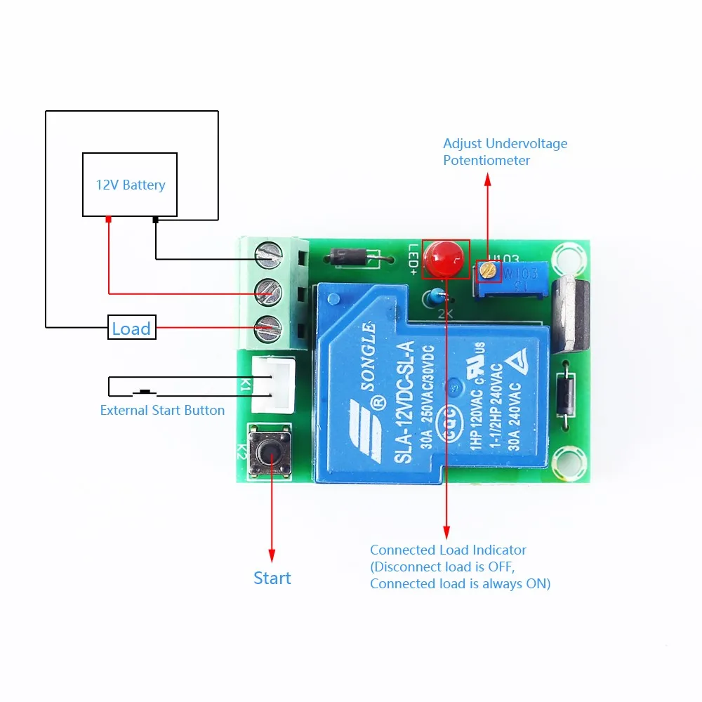 DC 12V/24V 10A/30A Battery Undervoltage Low Voltage Cut off Disconnect Auto Recovery Switch Power Off Protecter Charge Control