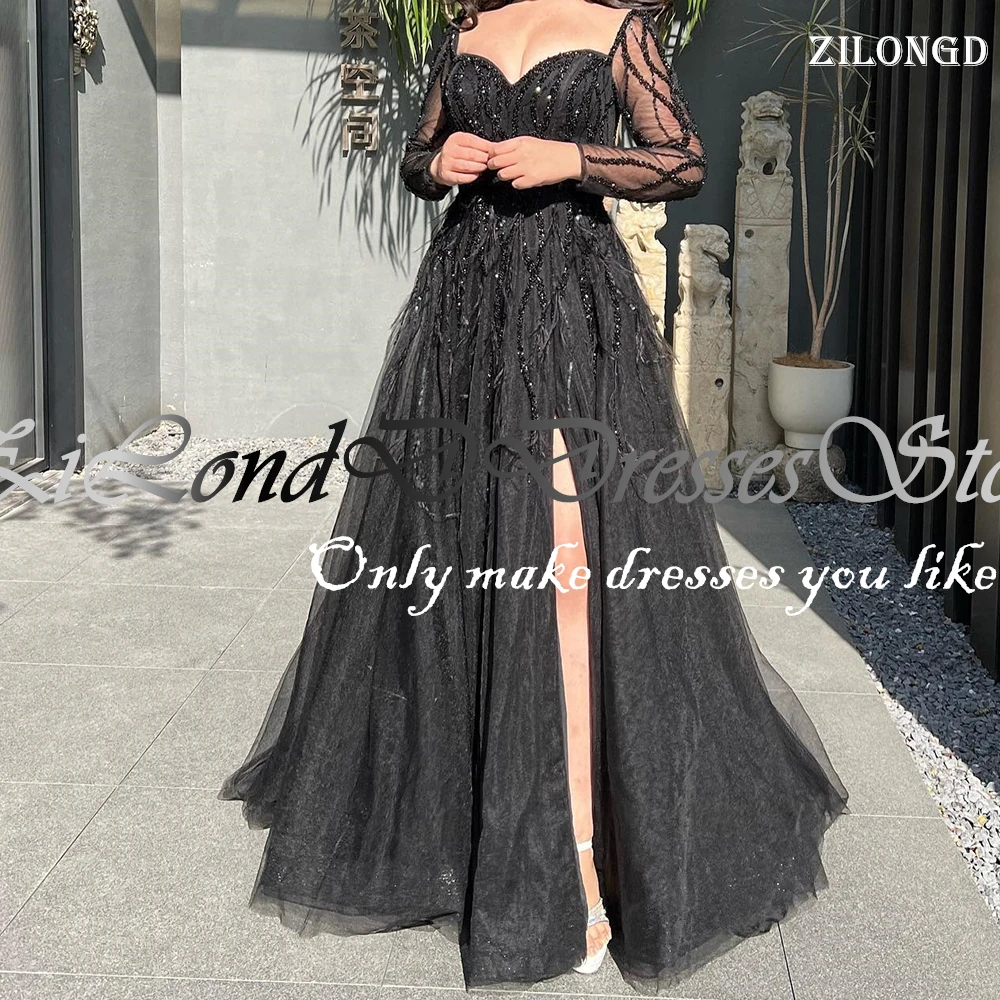 A-Line Sweetheart Side Slit Tulle Lace Beading Bespoke Occasion Gowns Elegant Luxury Evening Dress 2024 Panel Train Zipper Back