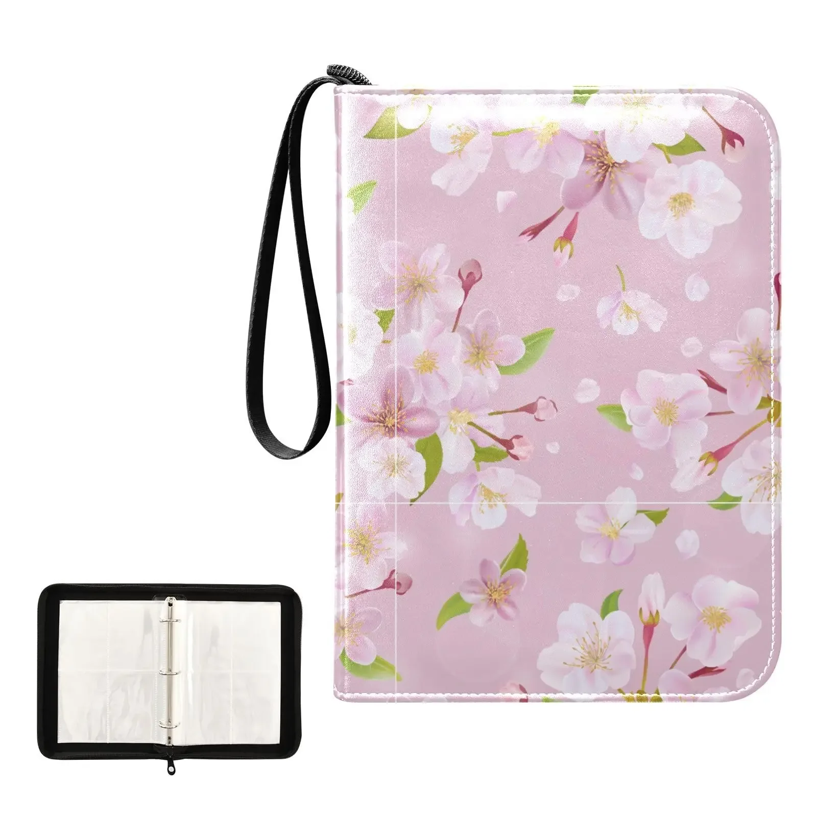 Flowers Cherry Blossom 4 Pocket Cards Binder, 400 Double Sided Pocket Album for Sport Game Cards, Unique Card Collection Storage