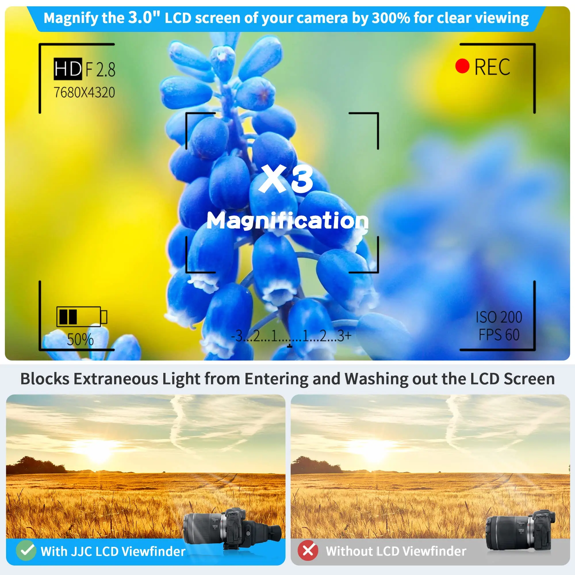 JJC sondujący wizjer profesjonalny 3.0x wizjer z HD LCD ekranem przedłużacz aparatu do aparatu Sony FX30 FX3 czarny
