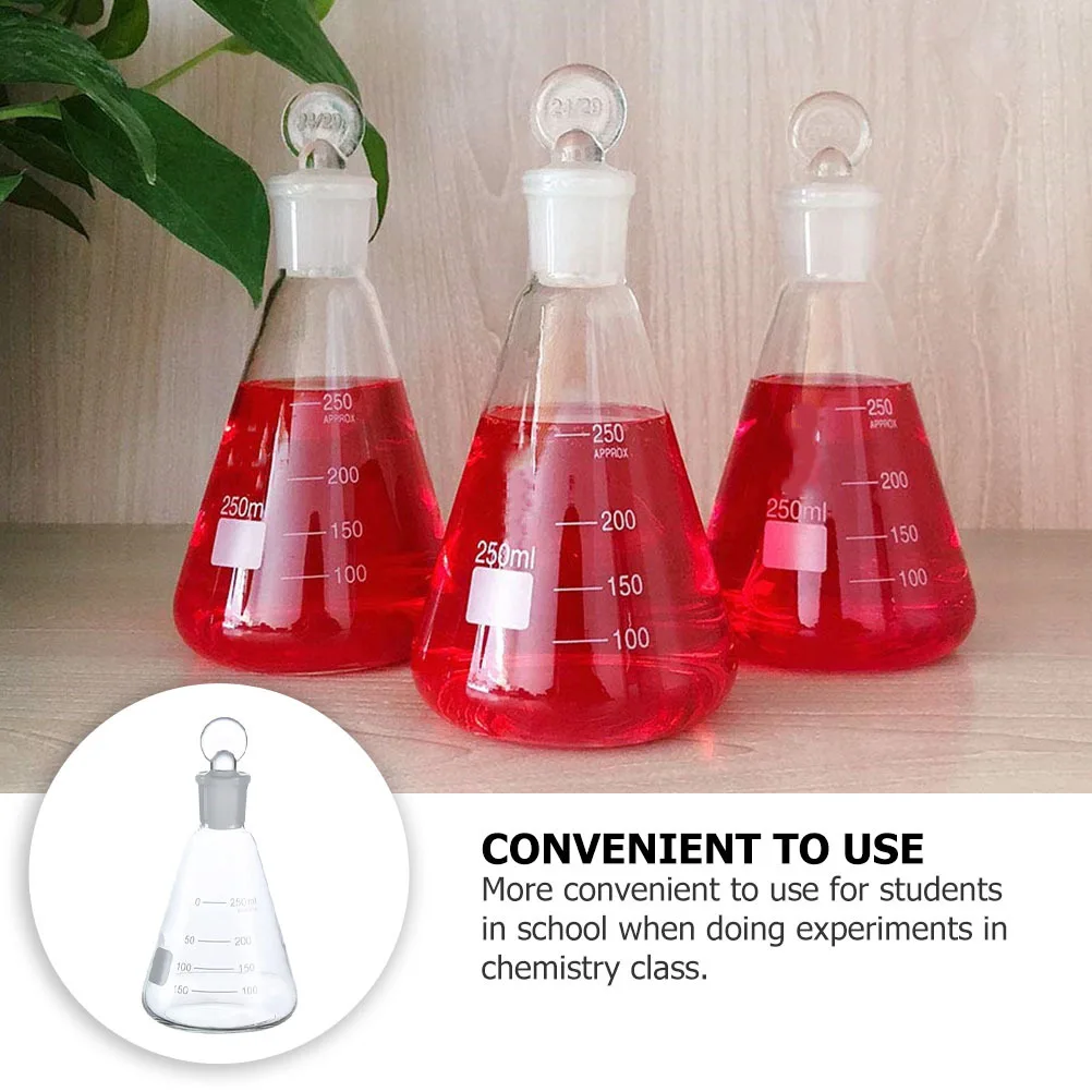 

3Pcs Experimental Glass Flask Durable Conical Laboratory Flask Stopper Heating Safe School Chemistry Experiment Tools