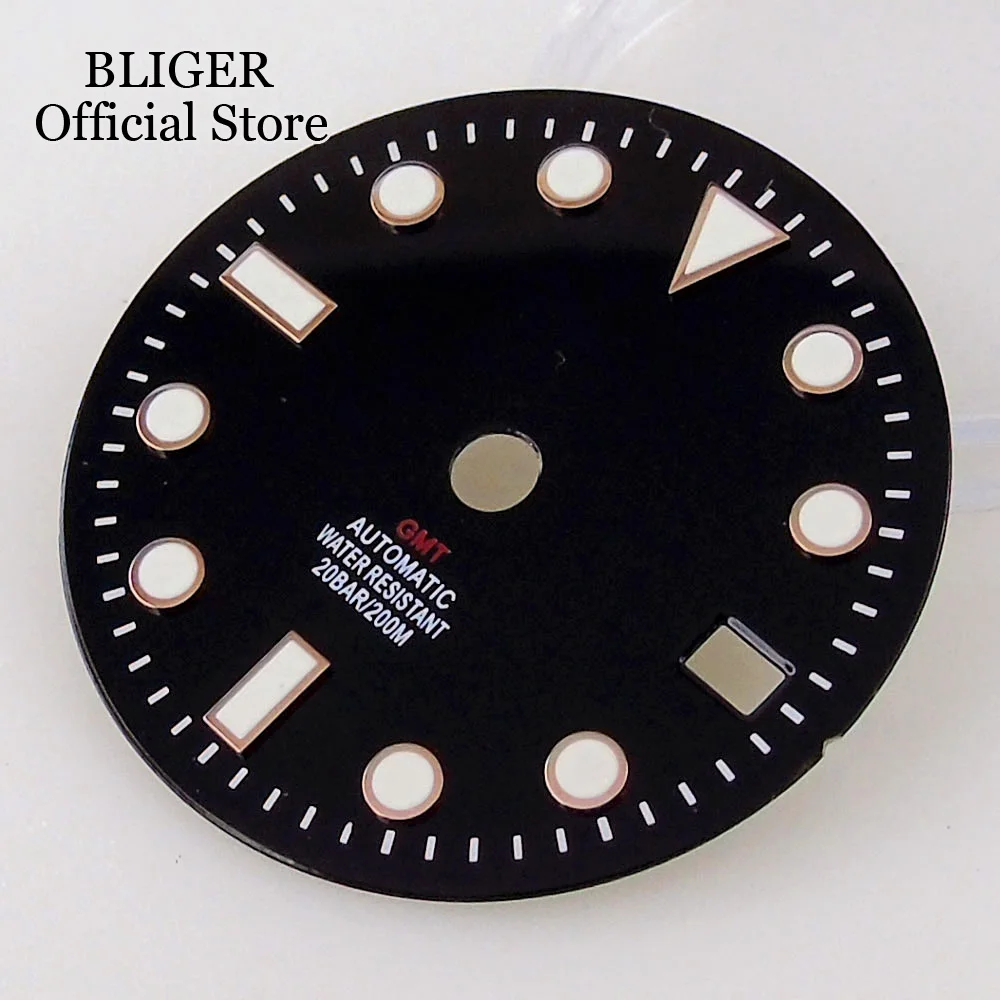 BLIGER Luminous White/Black 29mm Watch Dial Date Window fit NH34A NH34 GMT Automatic Movement Mens Watch Accessories