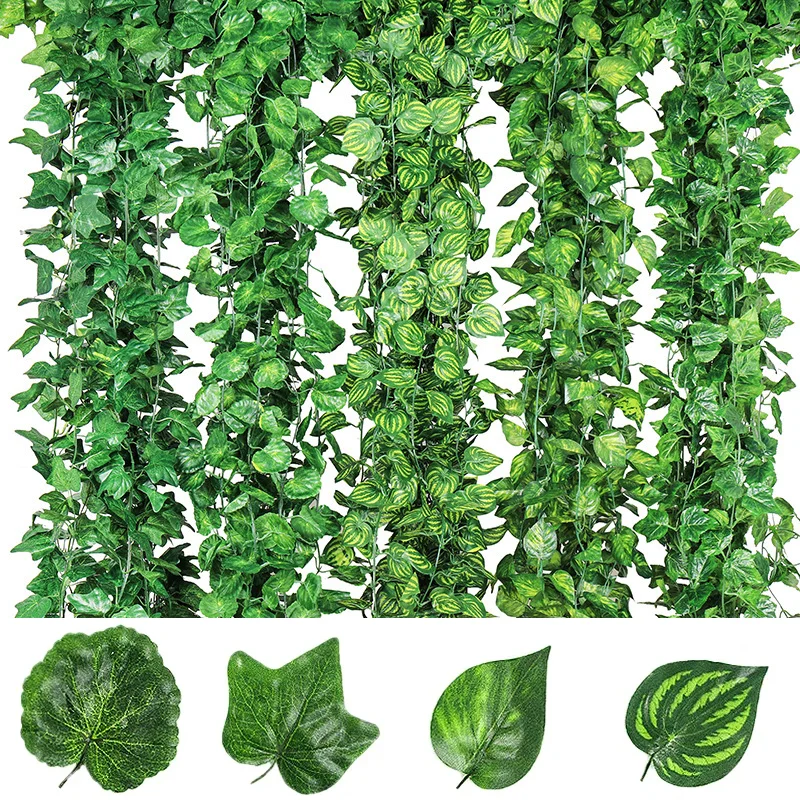 12/2M Artificial Greenery Plant Ivy Leaf Home Decor Fake Green Vine Plants Leaves Decoration Wedding Party Wall Hanging Supplies