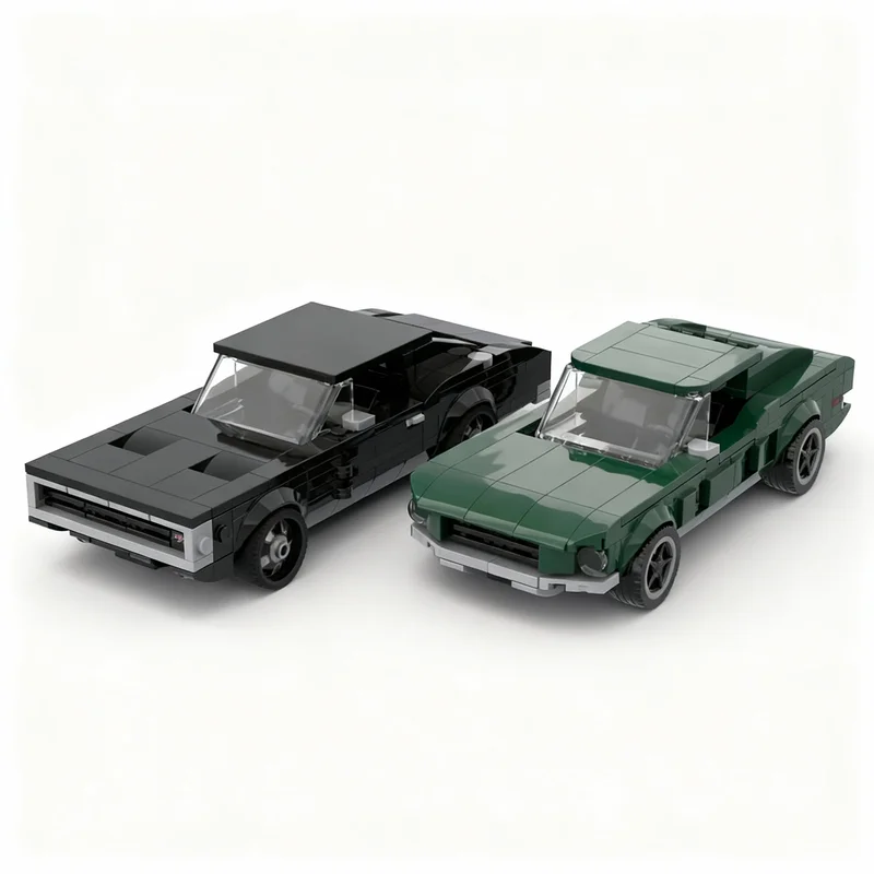 

583pcs MOC Bullitt Double Pack 68 Charger Mustangesd 8 Wide City Champions Model Building Blocks Architecture Toys Education