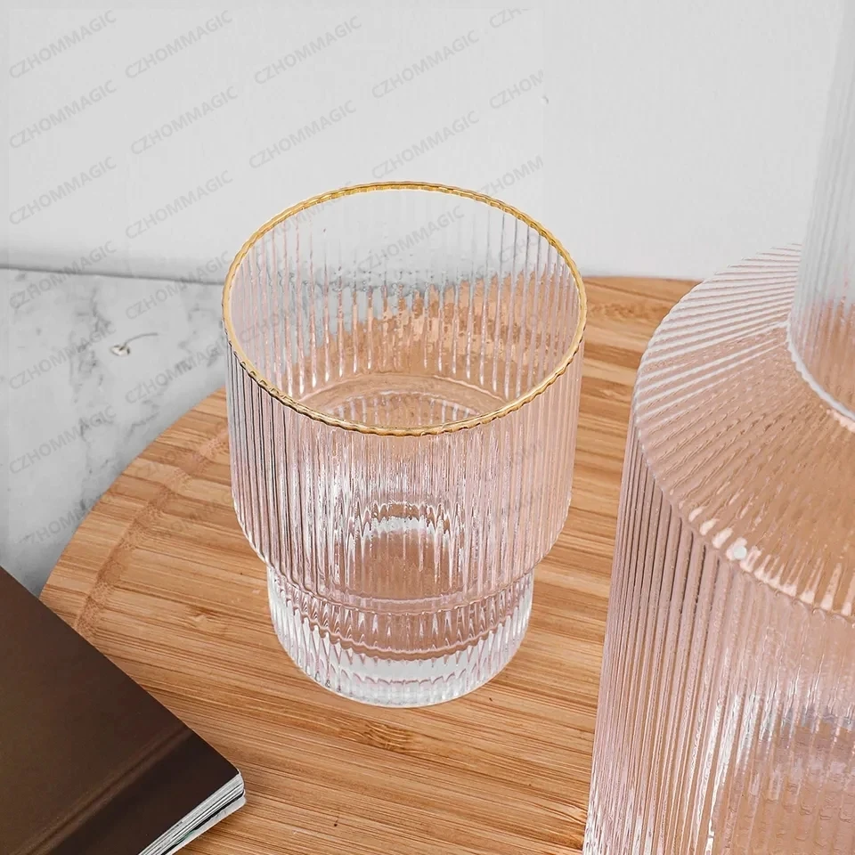 Creative Phnom Penh Stripe Water Bottle Jug Glass Cup Nordic Crystal Glass Juice Drinkware Water Coffee Cup Set Home Milk Kettle