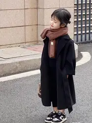 Autumn/Winter Girls' Woolen Coat New Children's Medium to Long Woolen Coat Thickened Versatile New Year's Coat