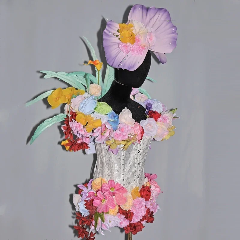 Flower Bodysuit Showgirl event Festival Outfit Women Pole Dance Cosplay Gogo Dance Costume Stage Performance Wear