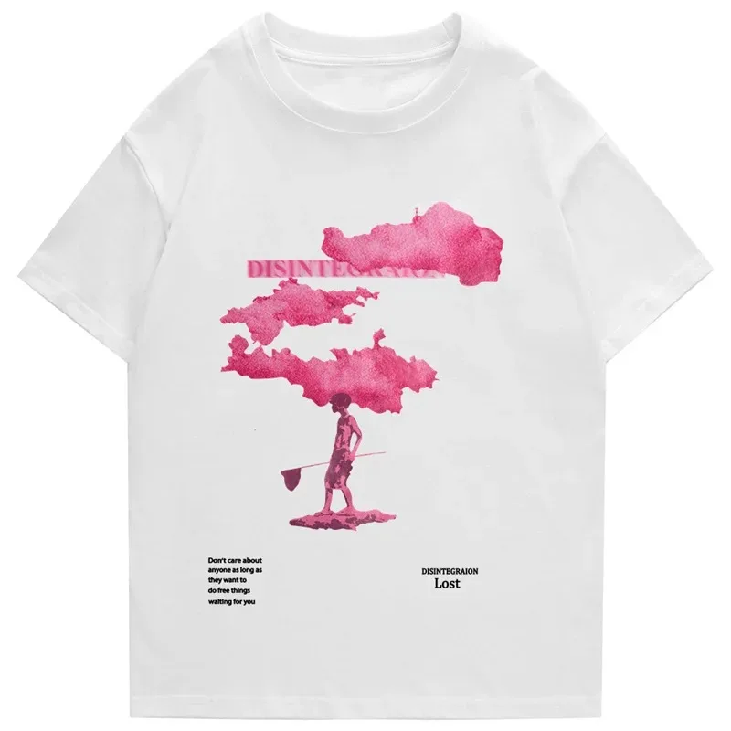 Streetwear Hip Hop Harajuku Tshirt Pink Cloud uomo estate manica corta t-shirt cotone moda nero Top Tee versione allentata Unisex