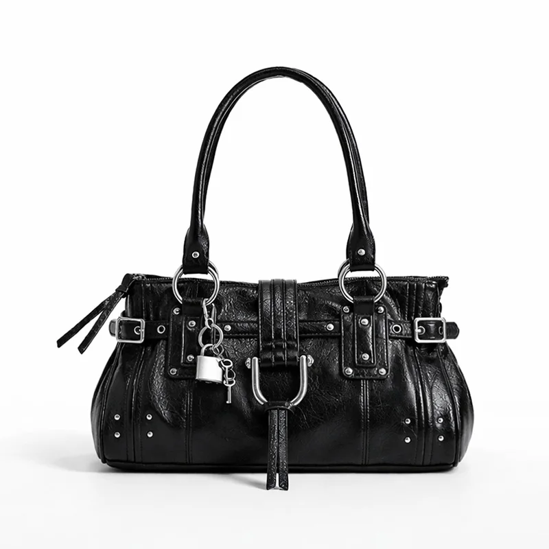 

French-style retro niche daily shoulder bag for women, motorcycle-style ladies' shoulder-borne daily commuting bag